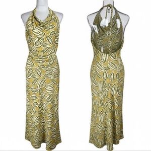 ZARA Leaf Print Halter Midi
Dress Large Linen Blend Open Halter Neck Dress